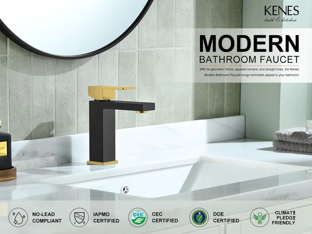 Alt view image 2 of 7 - Black and Gold Bathroom Faucets 1 Hole, Single Handle Vanity Faucet Bathroom Sink Faucet with Pop Up Drain & Supply Lines, Lead-Free cUPC & NSF Certified, 1 Handle Faucet for Vanity RV Restroom