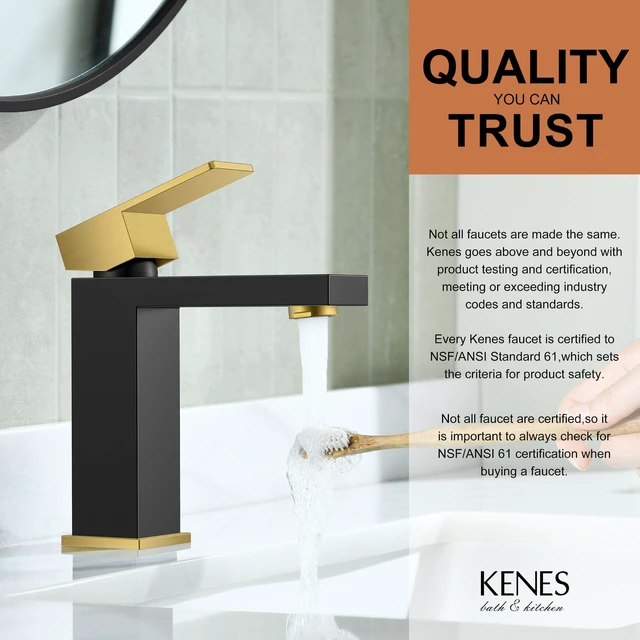 Alt view image 4 of 7 - Black and Gold Bathroom Faucets 1 Hole, Single Handle Vanity Faucet Bathroom Sink Faucet with Pop Up Drain & Supply Lines, Lead-Free cUPC & NSF Certified, 1 Handle Faucet for Vanity RV Restroom