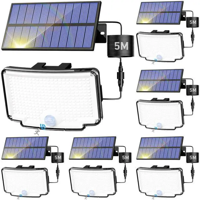 Main image of 318 LED Solar Motion Lights Outdoor Waterproof with 16.4 FT Cable Cool White, Dusk to Dawn, 6 Pack /3 Modes, Security Flood Light for Outside Garden Patio Garage Yard Backyard
