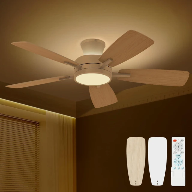 Main image of 46 inch Ceiling Fans with Lights and Remote, Night Light, White Low Profile, Ultra Quiet, Reversible DC Motor, Dimmable, 3CCT, Modern Flush Mount Ceiling Fan for Bedroom Living Room Patio
