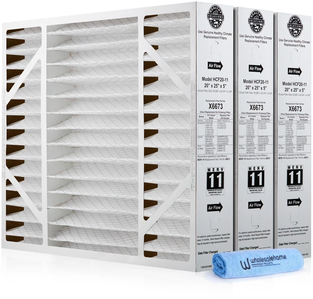 Main image of Lennox X6673 20x25x5 Air Filter MERV 11 HVAC AC Furnace Filters, Lennox Filter for Home with Cleaning Cloth, 3-Pack (Actual Size: 19.75 x 24.75 x 4.38 Inches)