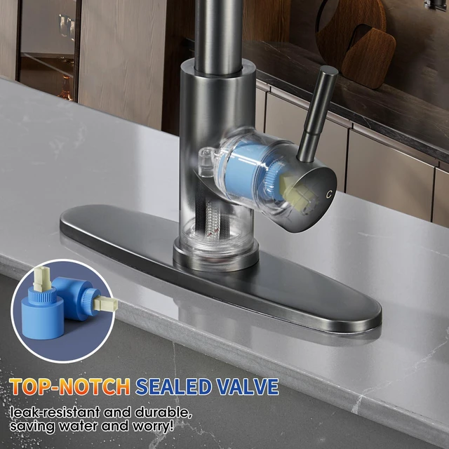 Alt view image 4 of 7 - Grey Kitchen Faucets with Pull Down Sprayer High Arc Single Handle Stainless Steel Kitchen Sink Faucet, Single hole or 3 Hole, for Farmhouse RV Laundry Bar Camper