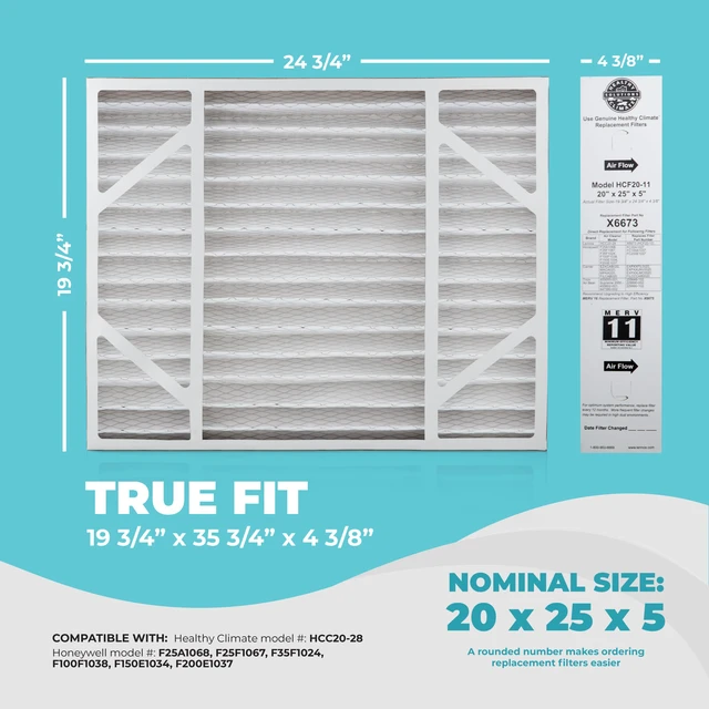 Alt view image 2 of 7 - Lennox X6673 20x25x5 Air Filter MERV 11 HVAC AC Furnace Filters, Lennox Filter for Home with Cleaning Cloth, 3-Pack (Actual Size: 19.75 x 24.75 x 4.38 Inches)
