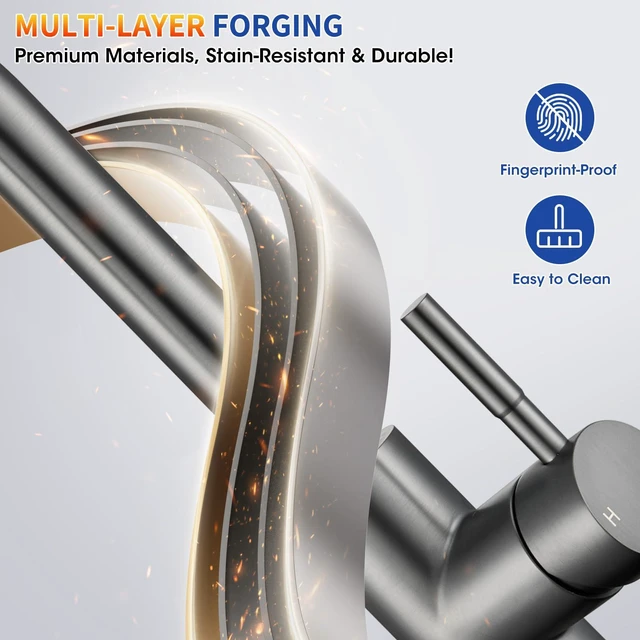 Alt view image 5 of 7 - Grey Kitchen Faucets with Pull Down Sprayer High Arc Single Handle Stainless Steel Kitchen Sink Faucet, Single hole or 3 Hole, for Farmhouse RV Laundry Bar Camper