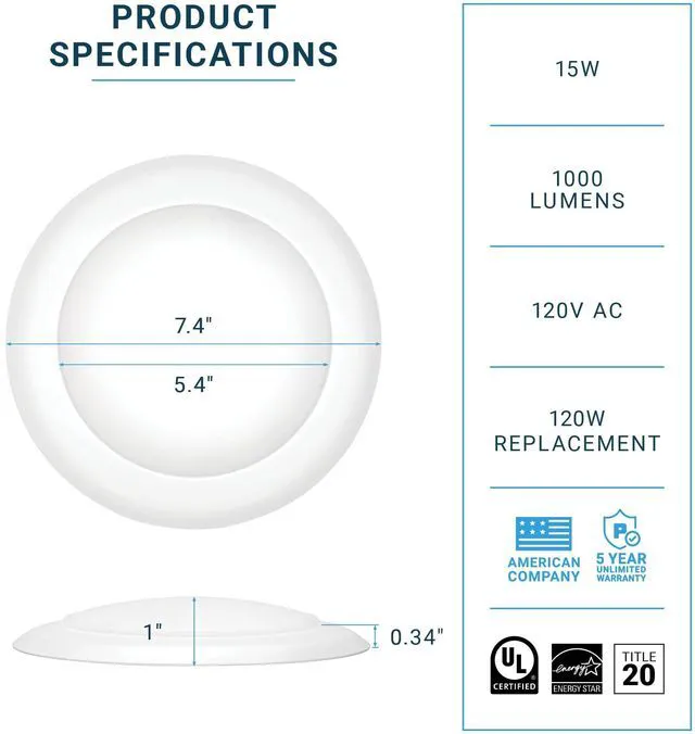 Alt view image 2 of 6 - (24 Pack) 5/6 Inch Dimmable LED Disk Light Surface Flush Mount 15W, UL Listed, Recessed Retrofit Ceiling Disc Lights, Energy Star, Installs into Junction Box Or Recessed Can, 1050lm - 4000K