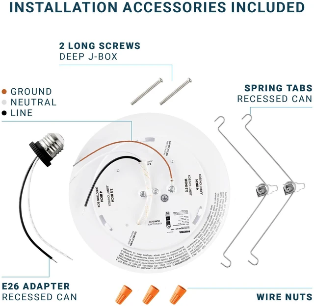 Alt view image 4 of 6 - (24 Pack) 5/6 Inch Dimmable LED Disk Light Surface Flush Mount 15W, UL Listed, Recessed Retrofit Ceiling Disc Lights, Energy Star, Installs into Junction Box Or Recessed Can, 1050lm - 4000K