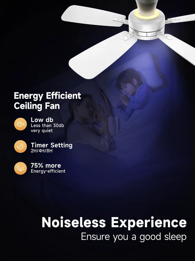 Alt view image 5 of 7 - 46 inch Ceiling Fans with Lights and Remote, Night Light, White Low Profile, Ultra Quiet, Reversible DC Motor, Dimmable, 3CCT, Modern Flush Mount Ceiling Fan for Bedroom Living Room Patio