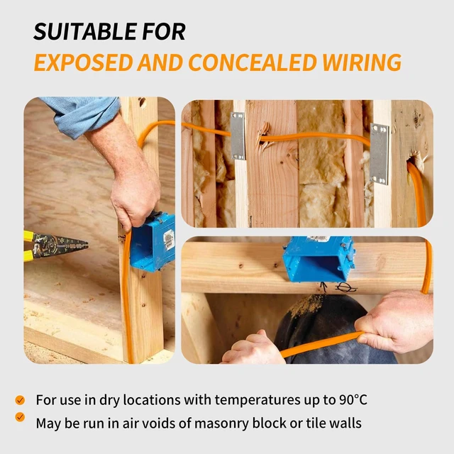Alt view image 7 of 7 - 10/2 NM-B Cable 50 FT, UL Listed 10 Gauge Indoor Wire with Ground Solid Bare Copper, No CCA, 2 Conductors Plus Ground, Durable Orange NM-B Jacket, Easy to Strip, for Dry Locations, 600V Rated