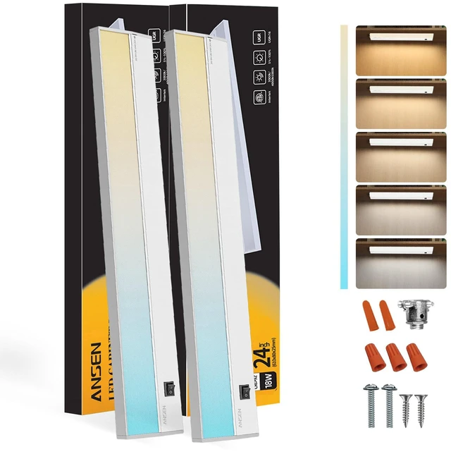 Main image of 2Packs of Under Cabinet Lighting Hardwired, 24in 18W 1237LM Dimmable Led Light for Kitchen/Closet, CRI 92+, R9 90+, 5 Color Temperature, 2700K-5000K(Warm White, Cool White, Daylight)