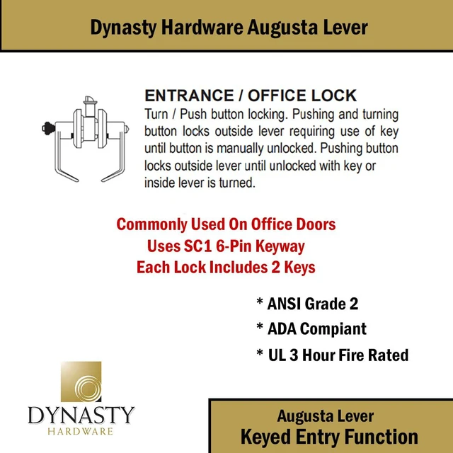 Alt view image 3 of 7 - Augusta Office/Entry Lever Lockset, ADA, Grade 2, Satin Chrome ADA Compliant Commercial Door Lever Lockset For Office, Entry Or Warehouse Use, Grade 2 Heavy Duty Construction