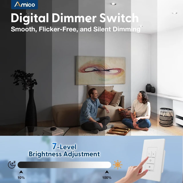 Alt view image 2 of 7 - Electronic Dimmer Switch, Touch Button Control, Single-Pole with LED Indicator, 150W Dimmable LED & 450W Incandescent, Includes Wall Plate, ETL Listed, 12 Pack, White