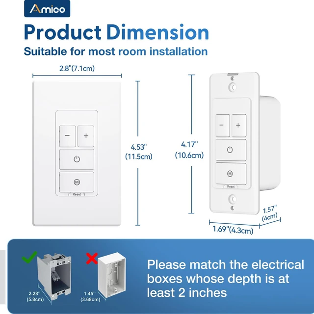 Alt view image 5 of 7 - Electronic Dimmer Switch, Touch Button Control, Single-Pole with LED Indicator, 150W Dimmable LED & 450W Incandescent, Includes Wall Plate, ETL Listed, 12 Pack, White