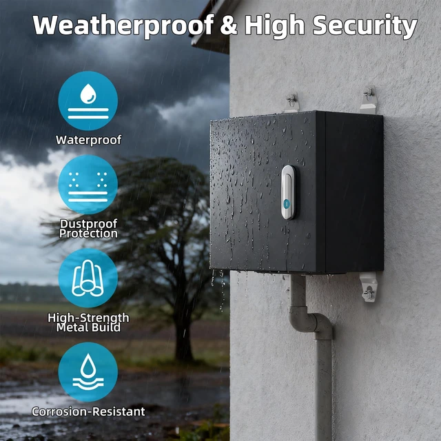 Alt view image 2 of 6 - Outdoor Electrical Box 9.8" x 9.8" x 5.9" Weatherproof Cold-Rolled Steel Box with Rail & Lock, For Home Wiring, Garden Lights & Small Commercial Devices