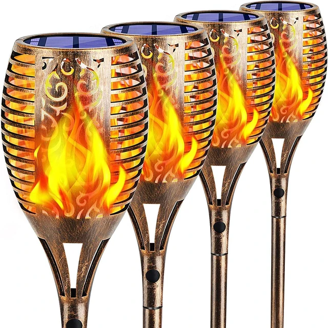 Main image of Flickering Flame Solar Torch Lights Outdoor, 43" Tall, 4 Pack Realistic 99-LED Flame Effect, Charges in 6-8 Hours, 10-12-Hour Runtime, IP65 Waterproof, Auto On/Off for Yard, Patio, Garden