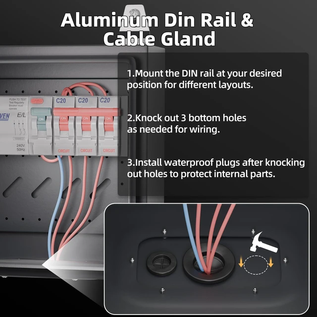 Alt view image 4 of 6 - Outdoor Electrical Box 9.8" x 9.8" x 5.9" Weatherproof Cold-Rolled Steel Box with Rail & Lock, For Home Wiring, Garden Lights & Small Commercial Devices