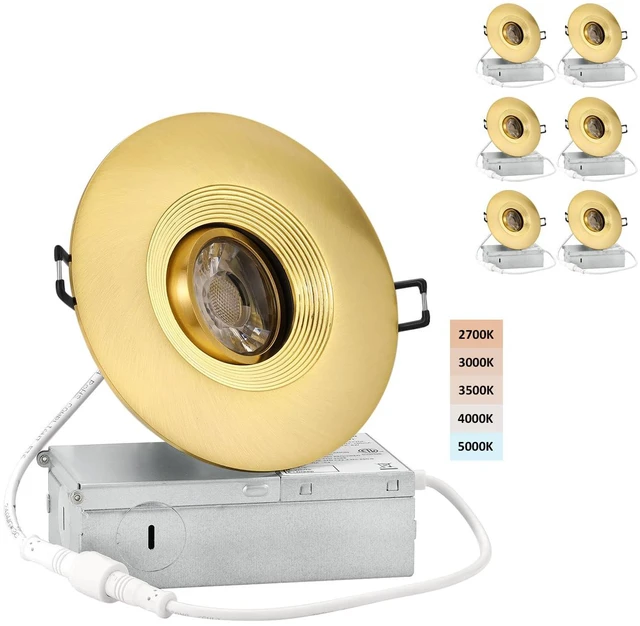 Main image of 4 Inch Gimbal LED Recessed Lights 6 Pack, Adjustable Downlight, Gold Baffle,Anti-dazzle,8W 851LM,Premium Canless Spotlight,5CCT 2700K-5000K,5-100% Dimmable,30°Tilt,Die-cast Aluminum,ETL,IC Rated