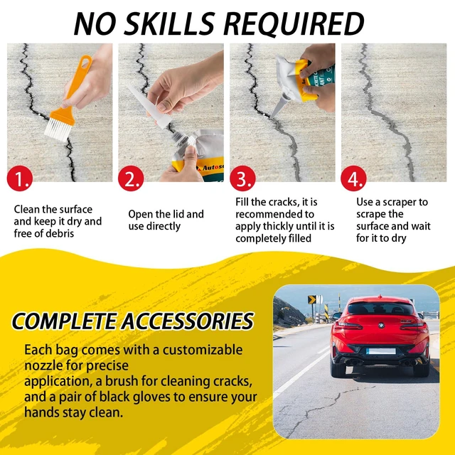 Alt view image 5 of 7 - Concrete Crack Filler, Cement Crack Filler, Self-Leveling Concrete Crack Repair Filler, High-Elasticity Waterproof Caulking Glue for Driveways, Walkways, Patios, and Driveway Crack Repair 10 PCS