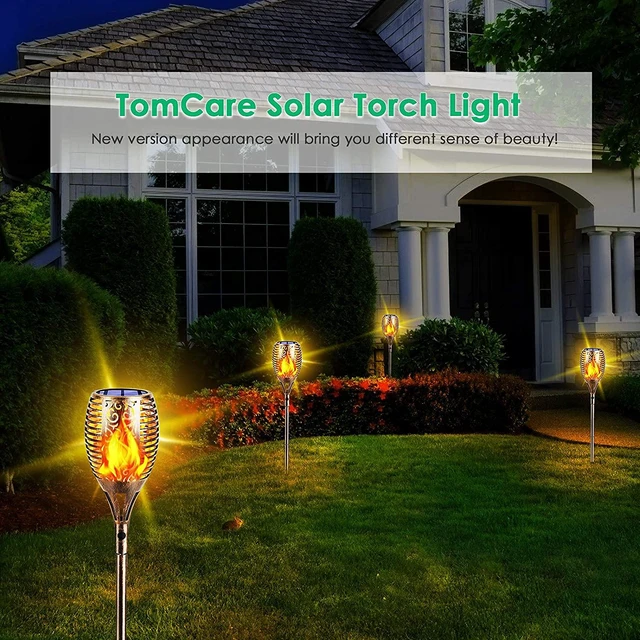 Alt view image 7 of 7 - Flickering Flame Solar Torch Lights Outdoor, 43" Tall, 4 Pack Realistic 99-LED Flame Effect, Charges in 6-8 Hours, 10-12-Hour Runtime, IP65 Waterproof, Auto On/Off for Yard, Patio, Garden