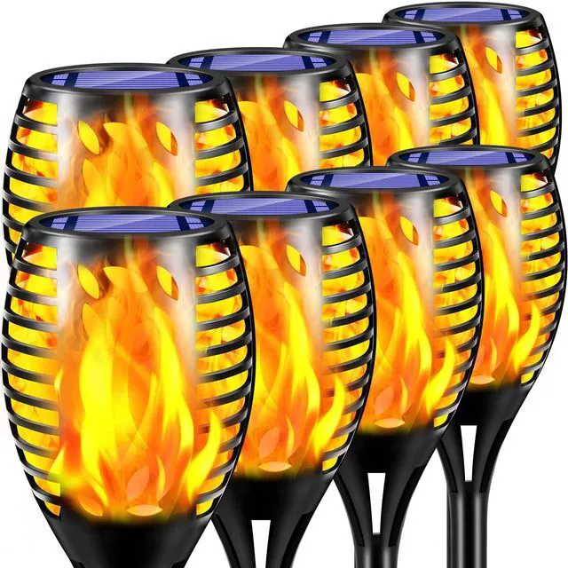 Main image of 8 Pack Solar Lights Outdoor Flickering Flame Solar Torch Lights Realistic Flame Effect, Charges in 6-8 Hours, 10-12-Hour Runtime, IP65 Waterproof, Auto On/Off for Yard, Patio and Garden