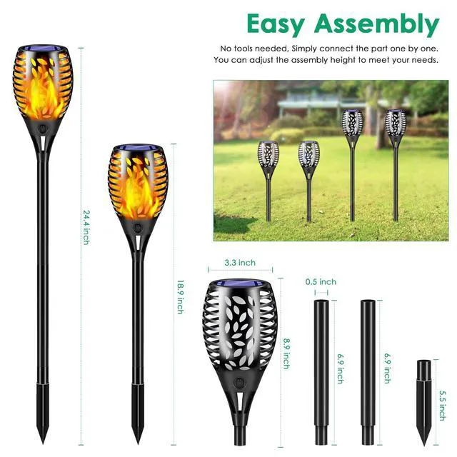 Alt view image 4 of 7 - 8 Pack Solar Lights Outdoor Flickering Flame Solar Torch Lights Realistic Flame Effect, Charges in 6-8 Hours, 10-12-Hour Runtime, IP65 Waterproof, Auto On/Off for Yard, Patio and Garden
