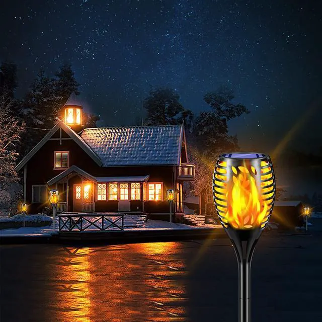 Alt view image 5 of 7 - 8 Pack Solar Lights Outdoor Flickering Flame Solar Torch Lights Realistic Flame Effect, Charges in 6-8 Hours, 10-12-Hour Runtime, IP65 Waterproof, Auto On/Off for Yard, Patio and Garden