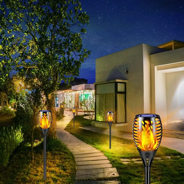 Alt view image 6 of 7 - 8 Pack Solar Lights Outdoor Flickering Flame Solar Torch Lights Realistic Flame Effect, Charges in 6-8 Hours, 10-12-Hour Runtime, IP65 Waterproof, Auto On/Off for Yard, Patio and Garden
