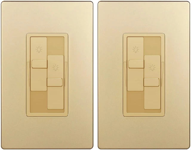Main image of Dual Load LED Dimmer Switch, Single Pole, GD, 2 Pack Dual sliders dim two light loads independently. Dimmable bulbs only: 200W LED/CFL or 300W incandescent/halogen. No neutral