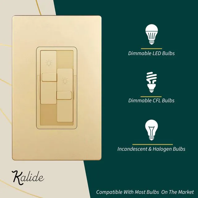 Alt view image 2 of 7 - Dual Load LED Dimmer Switch, Single Pole, GD, 2 Pack Dual sliders dim two light loads independently. Dimmable bulbs only: 200W LED/CFL or 300W incandescent/halogen. No neutral