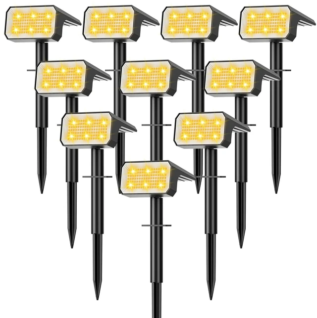 Main image of Solar Spot Lights Outdoor Waterproof, 10 Pack, 118 LED Warm White IP67, 4 Modes Auto On/Off, Solar Powered Spotlights for Yard Garden Landscape Pathway Walkway Tree Patio Driveway