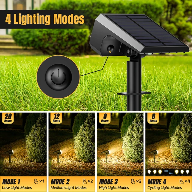 Alt view image 3 of 7 - Solar Spot Lights Outdoor Waterproof, 10 Pack, 118 LED Warm White IP67, 4 Modes Auto On/Off, Solar Powered Spotlights for Yard Garden Landscape Pathway Walkway Tree Patio Driveway