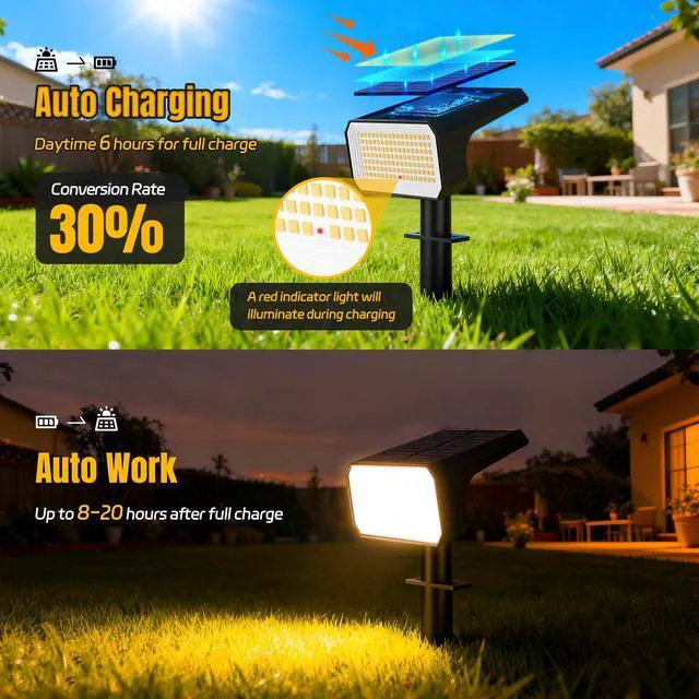 Alt view image 4 of 7 - Solar Spot Lights Outdoor Waterproof, 10 Pack, 118 LED Warm White IP67, 4 Modes Auto On/Off, Solar Powered Spotlights for Yard Garden Landscape Pathway Walkway Tree Patio Driveway