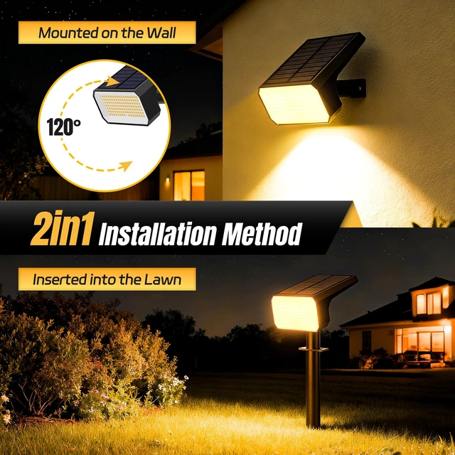 Alt view image 6 of 7 - Solar Spot Lights Outdoor Waterproof, 10 Pack, 118 LED Warm White IP67, 4 Modes Auto On/Off, Solar Powered Spotlights for Yard Garden Landscape Pathway Walkway Tree Patio Driveway