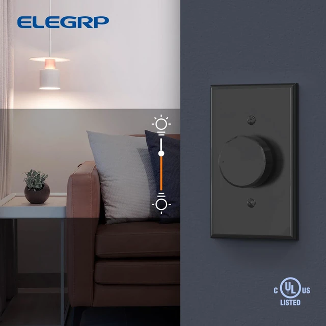 Alt view image 6 of 7 - Rotating Dimmer Switch for Dimmable LED, CFL and Incandescent Light Lamp Bulbs, Single Pole or 3-Way Rotary Dimmer Switch, Wall Plate Included, UL Listed (10 Pack, Matte Black)