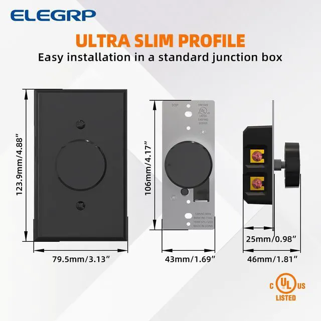 Alt view image 7 of 7 - Rotating Dimmer Switch for Dimmable LED, CFL and Incandescent Light Lamp Bulbs, Single Pole or 3-Way Rotary Dimmer Switch, Wall Plate Included, UL Listed (10 Pack, Matte Black)
