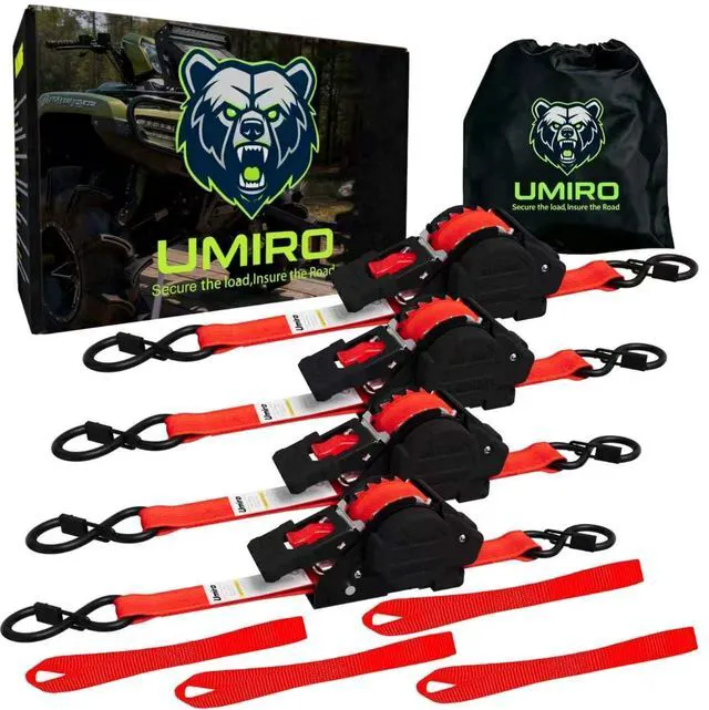 Main image of Retractable Ratchet Straps, 4-Pack, 1 Inch x 12 Feet Heavy Duty Tie Downs, 1760lb Break Strength, Self Retracting for Truck, Cargo, Trailer, Motorcycle, ATV, UTV (Red, 4pack)