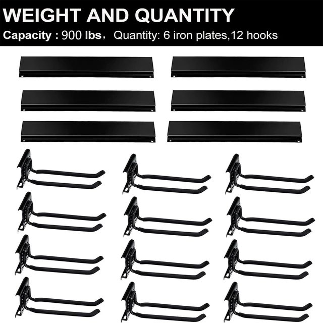 Alt view image 6 of 7 - Garage Storage Organization Wall Mount Folding Chair Hangers Heavy Duty Garden Tool Rack Organizer with 12 Adjustable Hooks 48inch Tracks Max Load 900lb
