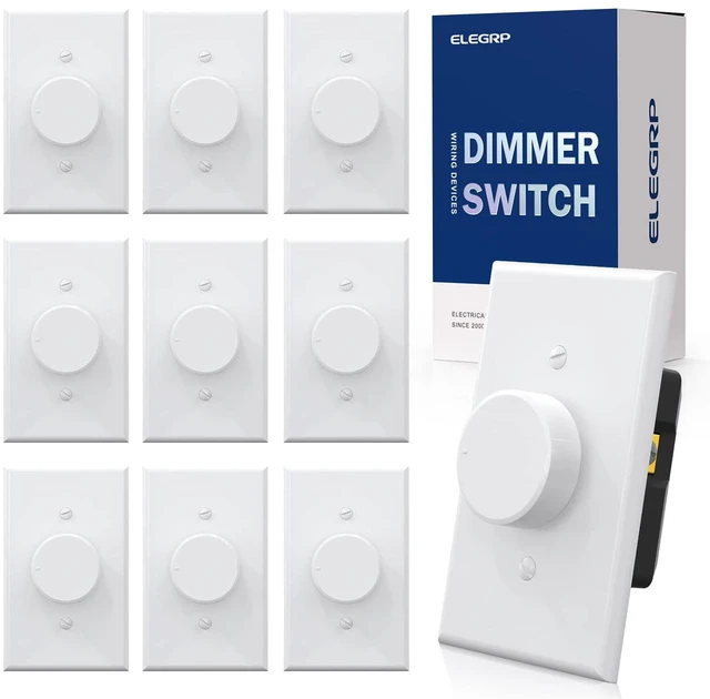 Main image of Digital Rotating Dimmer Switch for Dimmable LED, CFL and Incandescent Light Lamp Bulbs, Single Pole / 3-Way Rotary Dimmer Switch, Wall Plate Included, UL Listed (10 Pack, Matte White)
