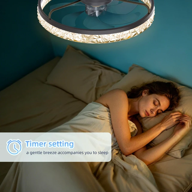 Alt view image 6 of 7 - 20'' Low Profile Ceiling Fan with Light and Remote, Diamond Black Flush Mount 7-Blade Fandelier with App Control, 3CCT Dimmable, Reversible DC Motor, 6 Speeds Ceiling Fan for Bedroom