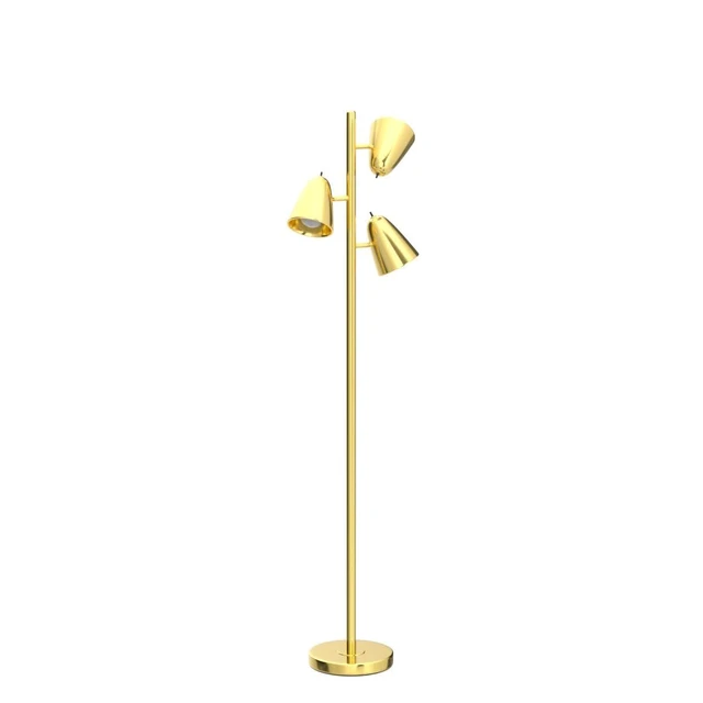 Alt view image 4 of 7 - Tree Floor Lamp with 3 Light Bulbs, Standing Tall Pole Lamps for Living Room Bedroom Office, Reading Stand up Lamps with 3 Adjustable Arms, Brushed Gold
