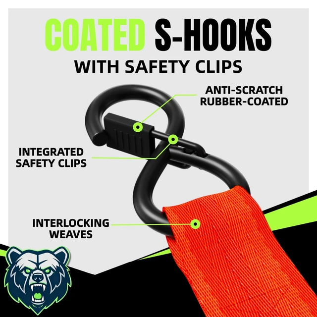 Alt view image 5 of 7 - Retractable Ratchet Straps, 4-Pack, 1 Inch x 12 Feet Heavy Duty Tie Downs, 1760lb Break Strength, Self Retracting for Truck, Cargo, Trailer, Motorcycle, ATV, UTV (Red, 4pack)