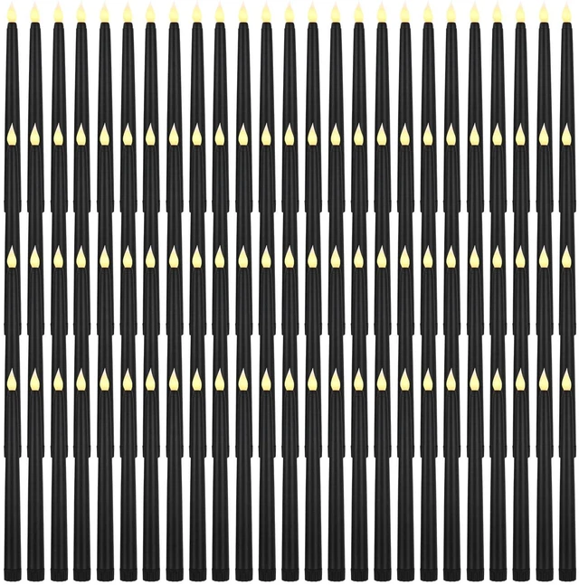 Main image of 100 Pcs 9.7 Inch Black LED Flameless Taper Candles Bulk Battery Operated Taper Candles, Artificial Flickering Candlesticks, for Wedding Church Halloween Holiday Table Decoration