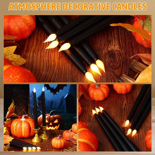 Alt view image 3 of 7 - 100 Pcs 9.7 Inch Black LED Flameless Taper Candles Bulk Battery Operated Taper Candles, Artificial Flickering Candlesticks, for Wedding Church Halloween Holiday Table Decoration