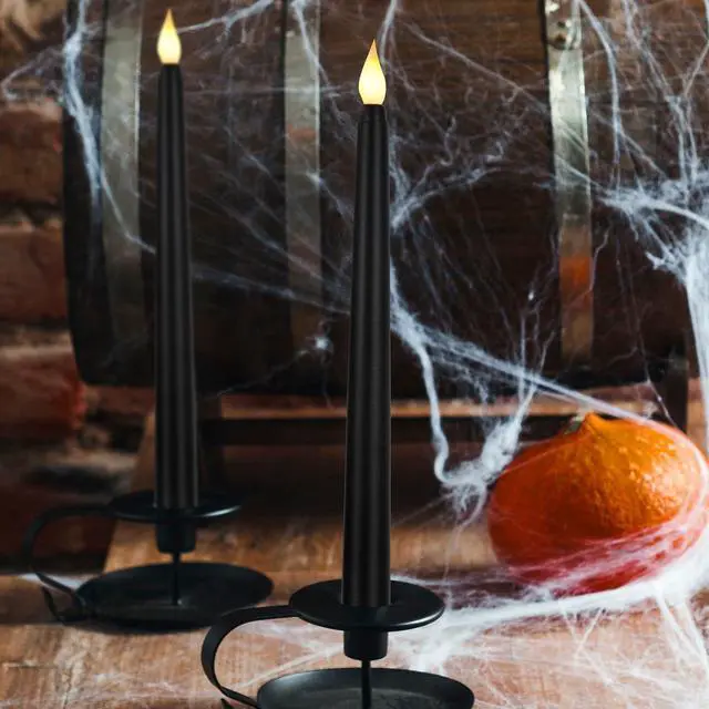 Alt view image 6 of 7 - 100 Pcs 9.7 Inch Black LED Flameless Taper Candles Bulk Battery Operated Taper Candles, Artificial Flickering Candlesticks, for Wedding Church Halloween Holiday Table Decoration