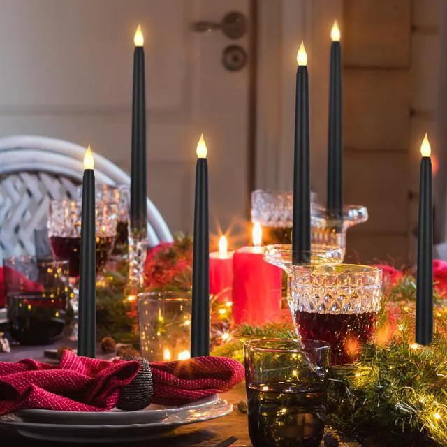 Alt view image 5 of 7 - 100 Pcs 9.7 Inch Black LED Flameless Taper Candles Bulk Battery Operated Taper Candles, Artificial Flickering Candlesticks, for Wedding Church Halloween Holiday Table Decoration