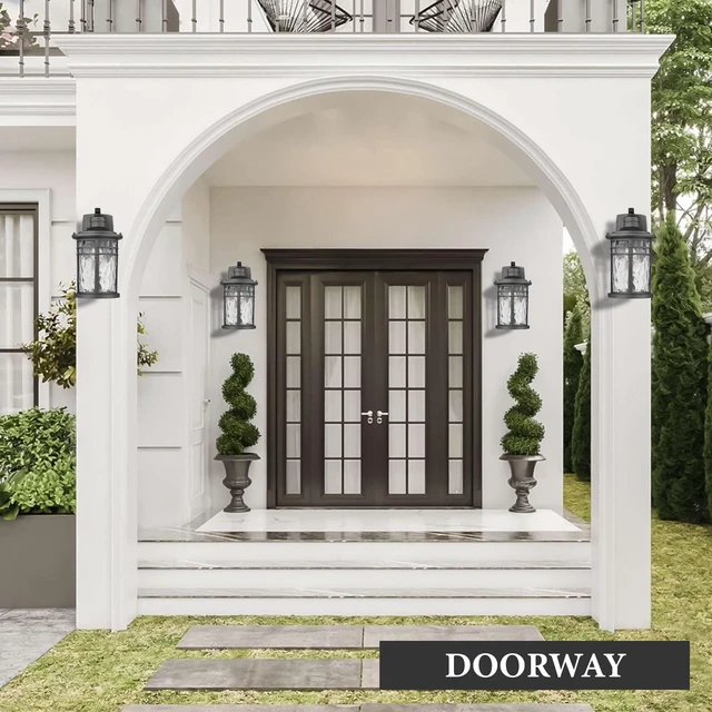 Alt view image 2 of 7 - Outdoor Porch Lights Wall Mount, Outside Light Fixtures Sconces Wall Lighting with Water Ripple Glass Waterproof Exterior Lights for Patio Yard House Hallway Doorway Garage