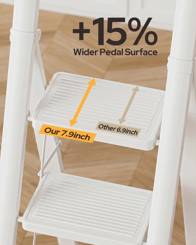 Alt view image 7 of 7 - 5 Step Ladder, Foldable 5 Step Stool, White Reach 10ft; Stepladder with Handgrip, Anti-Slip 7.9'' Pedals, Lightweight Tall Ladder for Home,Kitchen,Closet,300 lb Capacity