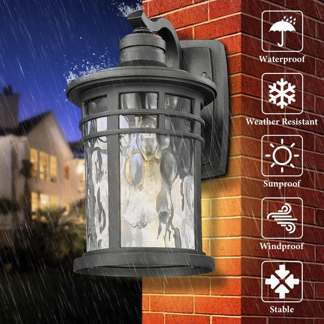 Alt view image 4 of 7 - Outdoor Porch Lights Wall Mount, Outside Light Fixtures Sconces Wall Lighting with Water Ripple Glass Waterproof Exterior Lights for Patio Yard House Hallway Doorway Garage