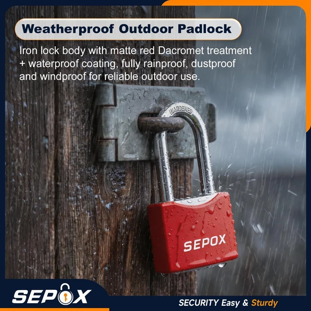 Alt view image 5 of 7 - ® 20-Pack 1-5/8 Long Shackle Heavy Duty Padlock 1-9/16 Keyed Alike Red For Gate Shed Fence Toolbox Heavy Duty Padlock. Black Coated. All-Weather Waterproof Rustproof. Long Shackle padlock 20 keys