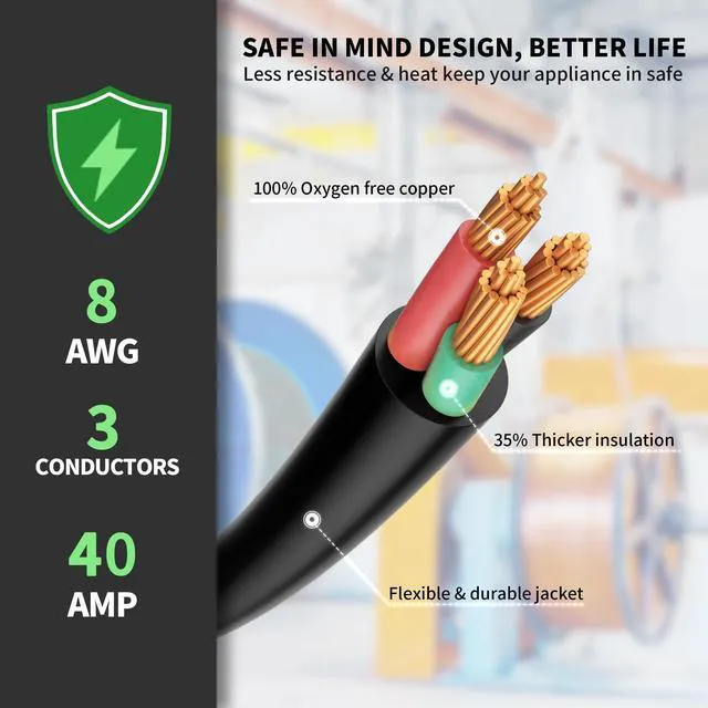 Alt view image 4 of 7 - 8/3 AWG 40FT 6-50P/R Welder Extension Cord 40A 250V Heavy Duty ETL 40 ft NEMA 6-50P to 6-50R Heavy Duty Welding Cord Heavy Duty Heat Proof Compatible with Lincoln, Miller Welders, STW, ETL