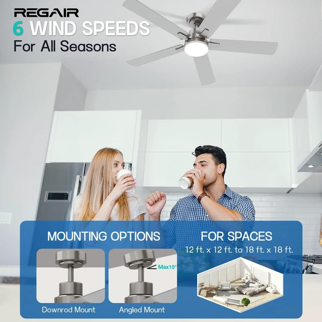 Alt view image 4 of 7 - Ceiling Fan With Light 52-Inch, Remote Control Reversible DC Motors, 3CCT Dimmable Timer Noiseless, Nickel Ceiling Fan for Bedroom Living Room, Indoor&Outdoor ETL Listed